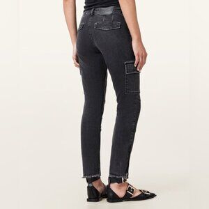 AllSaints Duran Skinny Cargo Jeans | Black Frayed Hem, NWT